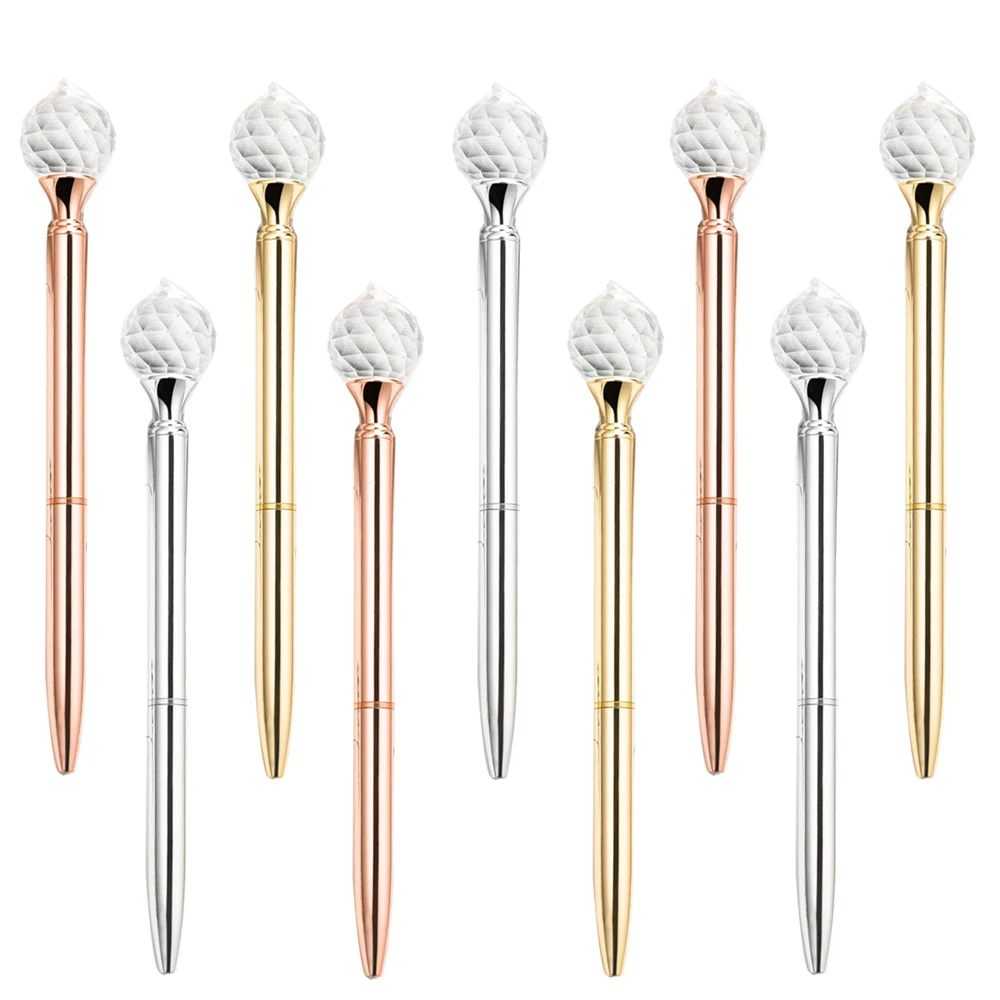 

100 Pieces Big Crystal Diamond Bling Metal Ballpoint Pen For Wedding Birthday School Office Supplies Gifts Rose Gold Custom Logo