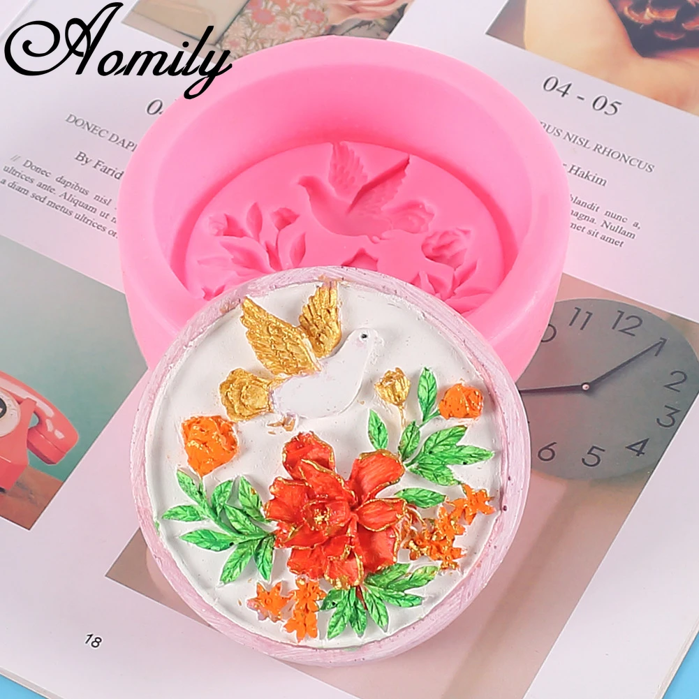 

Aomily Dove of Peace Peony Flower Silicone Mold Fondant Cake Chocolate Candy Mold Resin Clay Mould Ice Block Soap Baking Mold