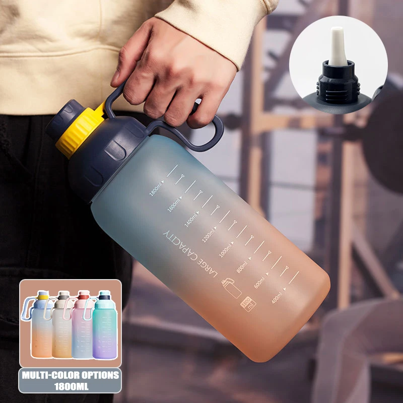 

1.8L Large-capacity Sports Water Bottle Portable Reusable Large Water Bottle Outdoor Sports Fitness Leak-proof Cup with Straw