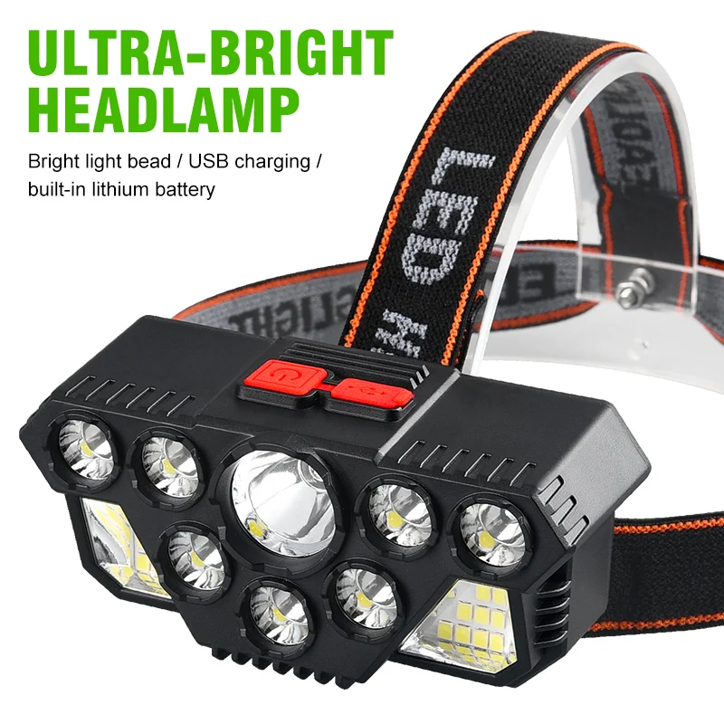 

8LED+20SMD Headlamp USB Rechargeable Five-Head Fishing Headlight Super Bright Waterproof Camping Lantern Flashlight For Outdoor