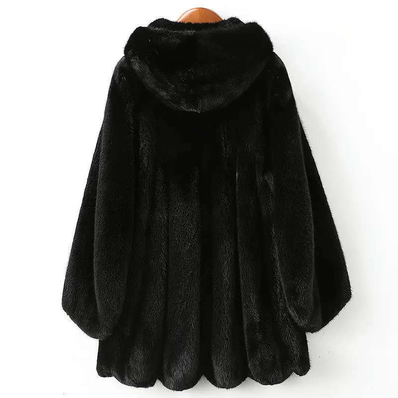 2022 Mink Fur Coat Korean Version Winter Hooded Whole Mink Coat High-End Black Real Fur Warm Outwear