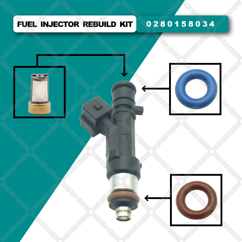 

4set Fuel Injector Service Repair Kit Filters Orings Seals Grommets for 0280158034 Dacia 2004 Lodgy Dokker Renault Logan1.4 1.6L