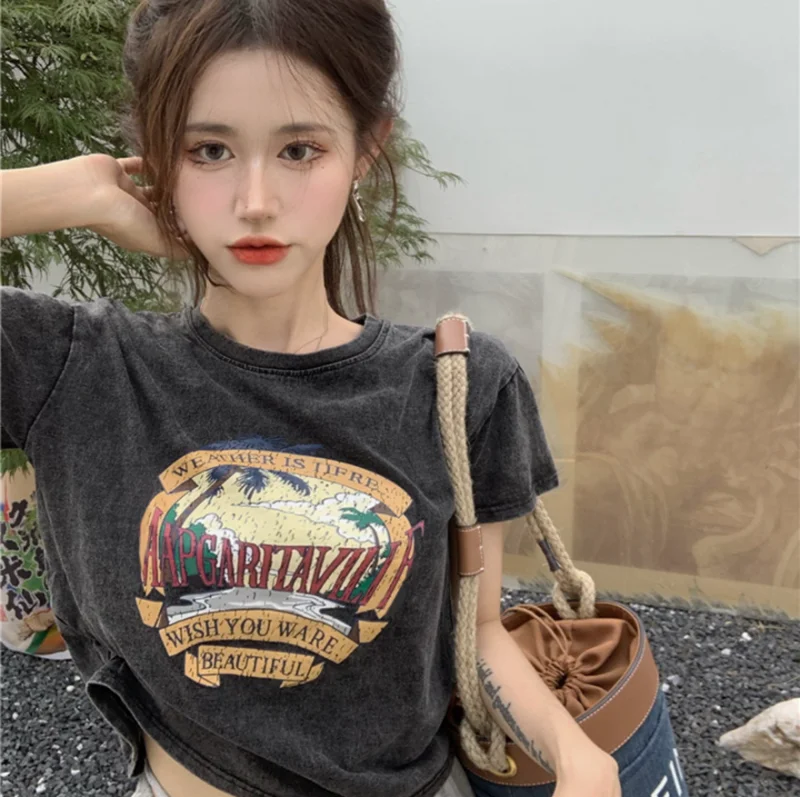 

O-Neck Short Sleeve T-shirt Women Summer Cotton Short Casual T-shirt Tee Streetwear Fashion T shirts Tee Top Gray For Women