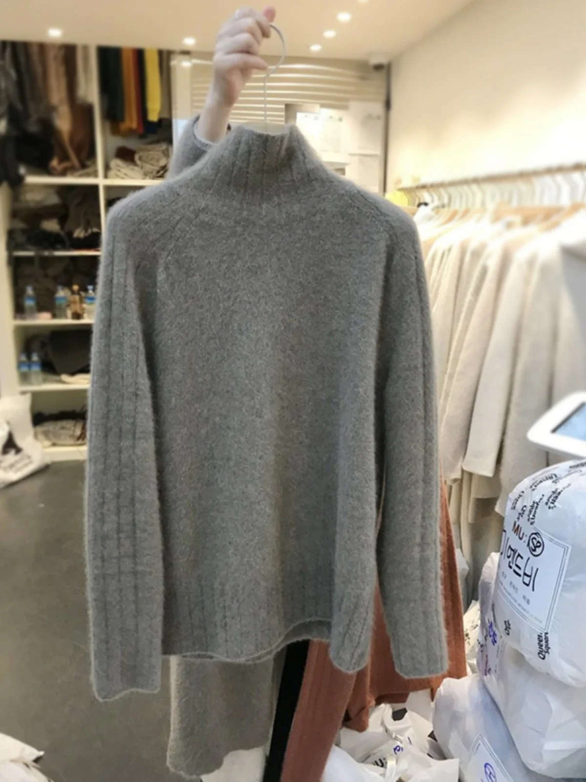 Winter Thick Imitation Raccoon Velvet Soft Glutinous Turtleneck Base Knit Gentle Wind Inner wear Loose Pullover Sweater Top