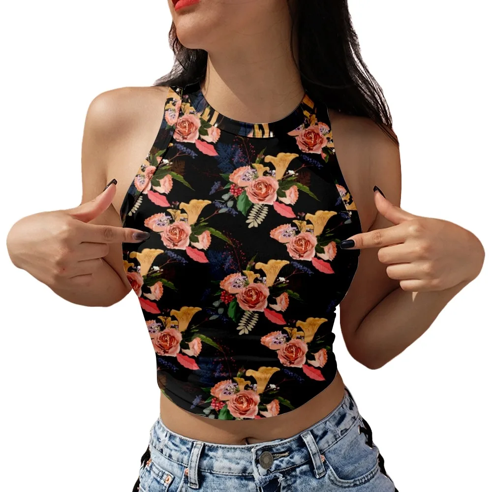 

2022 летний пикантный укороченный топ с цветочным принтом до пупка, Пляжная Гавайская майка без рукавов, футболка