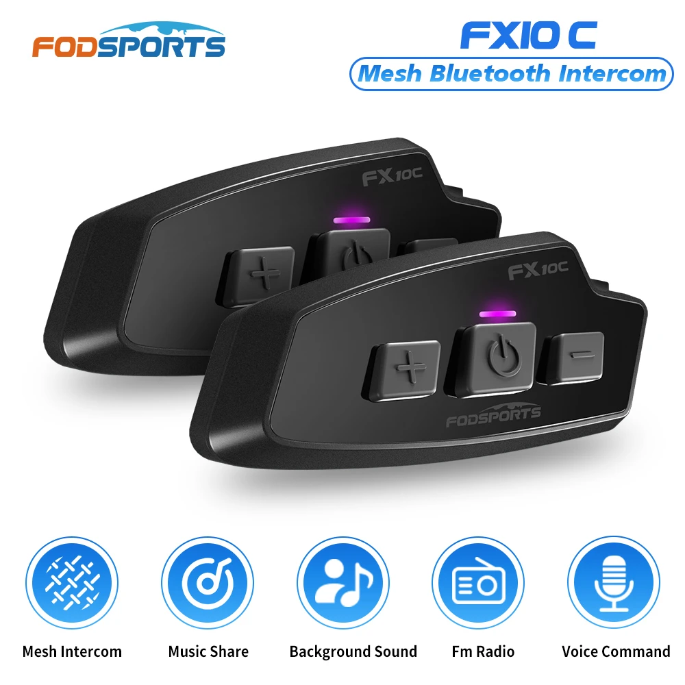 

2шт Fodsports FX10C Мотоцикл Bluetooth Mesh Интерком Шлем Bluetooth Гарнитура, обмен музыкой, FM-радио, фоновый звук, 1000M.