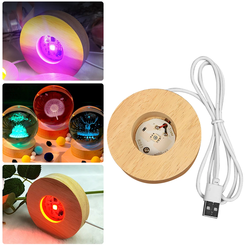 

Handmade LED Wood Resin Display Base Round Wooden Night Base Resin Ornament Stand DIY Night Light Resin Art Crafts