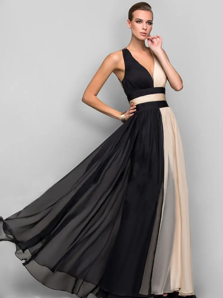 

Women's Fashion Dress Sexy Backless Contrast Summer Clothes for Women Maxi Dresses Female Sleeveless Party Robes Femme Vestidos