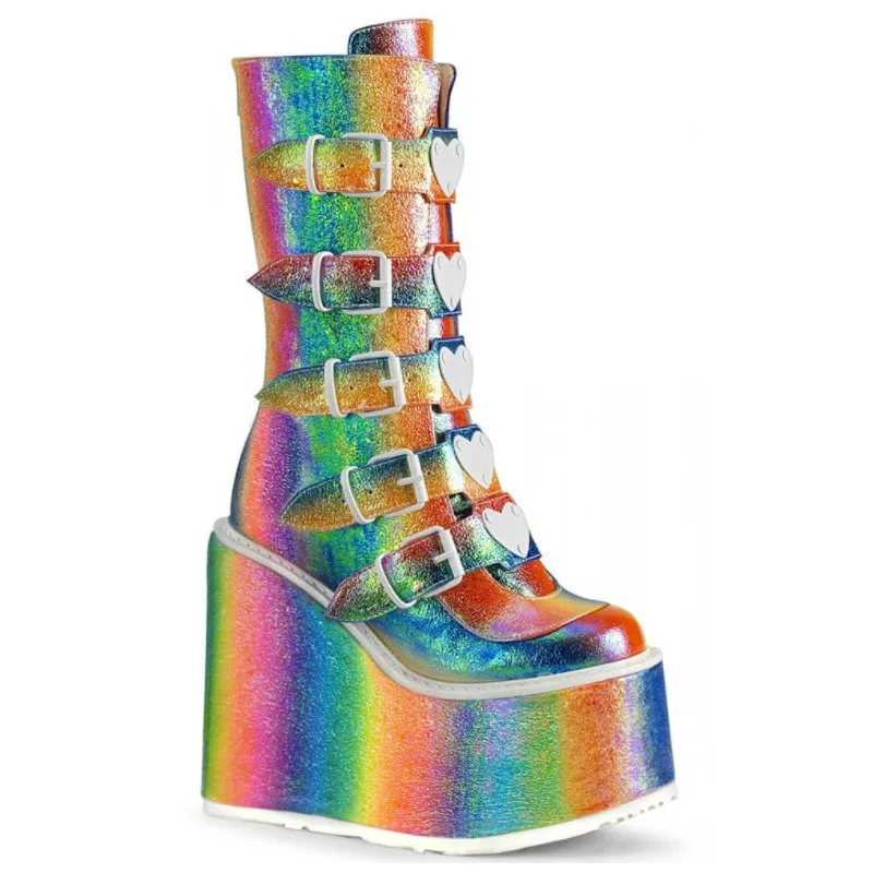 

Fashion Gothic Style Cool Punk Motorcycles Boots Female Platform Wedges High Heels Boots Women Shoes Brand Design Big Size 43