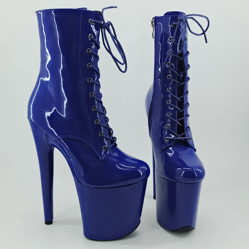 Leecabe  Shinny Dark Blue 20CM/8inches Pole dancing shoes High Heel platform Boots closed toe Pole Dance boots