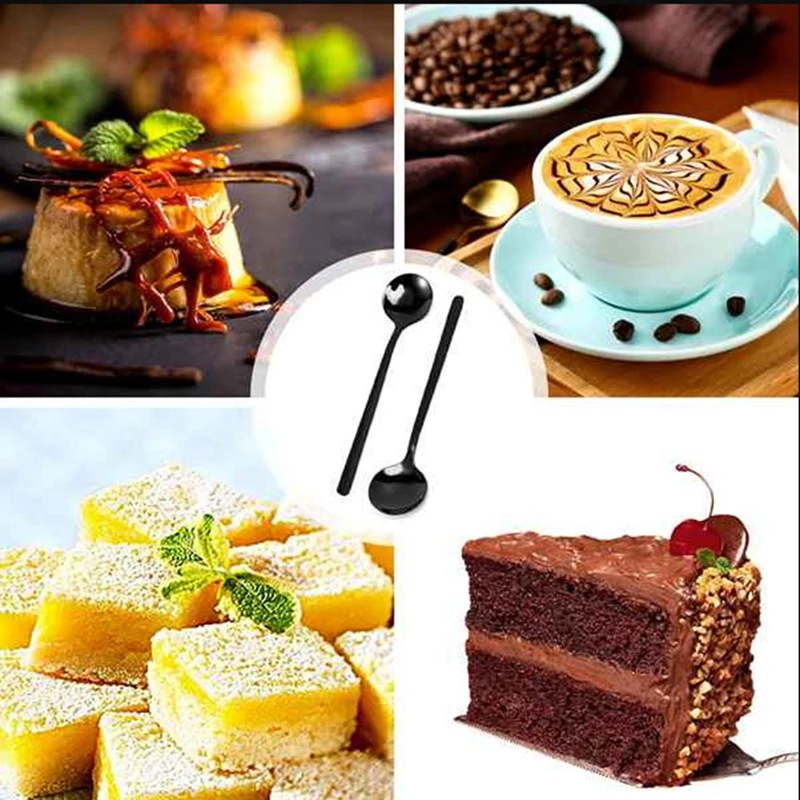 Мини десертные ложки черные чайные с матовой ручкой для десерта чая мороженого