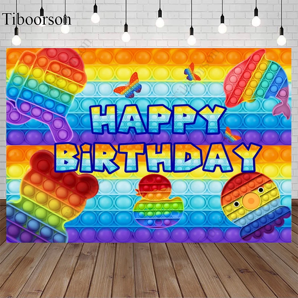 Pop Rainbow Toy It Backdrop Colorful Party Kids Happy Birthday Supply Photo Background Girls Photography Banner Props