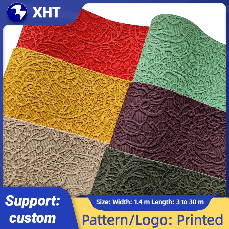 30x135cm Embossed Flowers Faux Leather Cotton Backing 12"*53