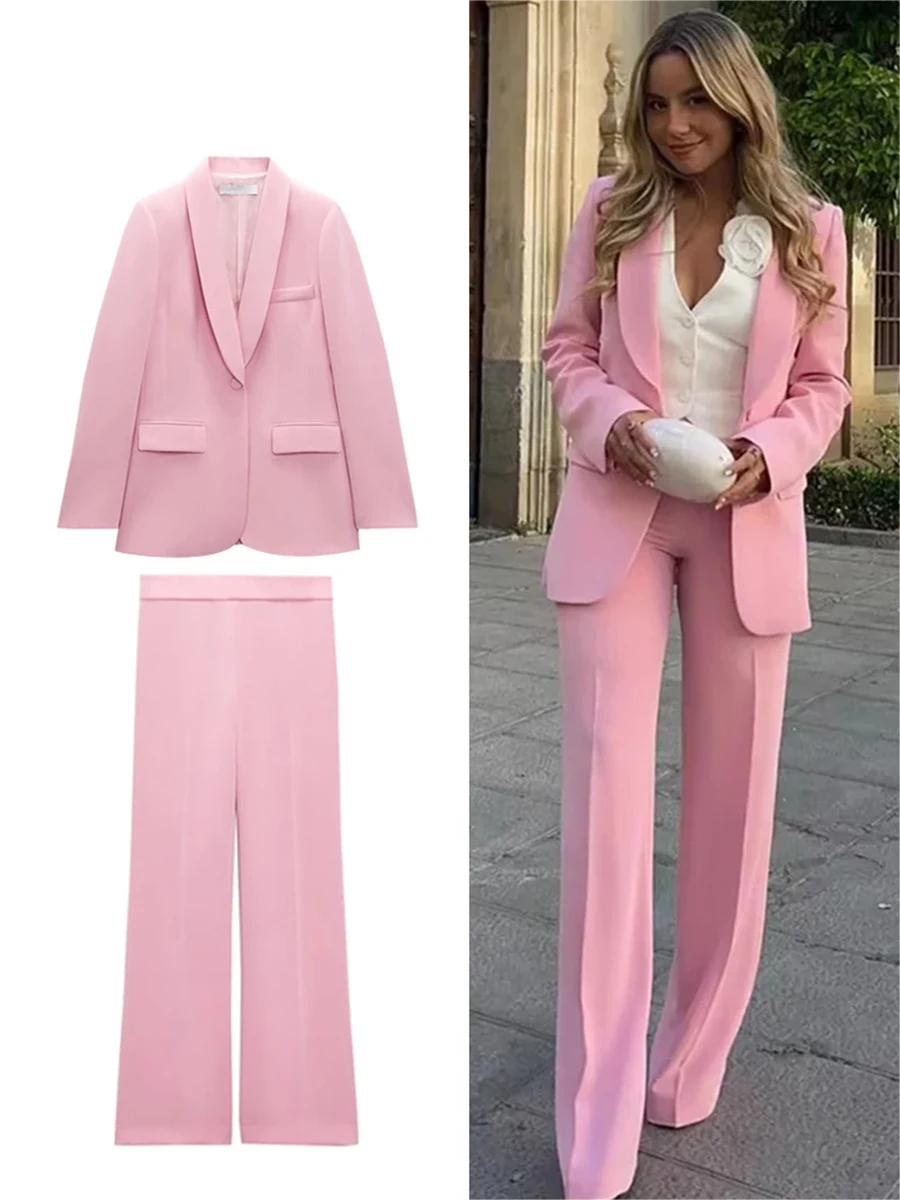 

Blazer Women Suits Single Button Blazers Jacket Loose Spring Candy Color Straight Pants Fashion High Street Outwear Outfits 2023