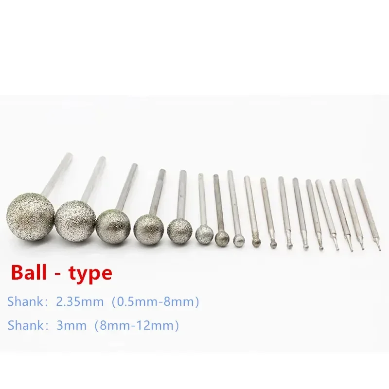 

5 шт., алмазный шлифовальный игольчатый резак, инструменты для резьбы по нефриту, гравировальный вращающийся шариковый инструмент, шлифовальные головки 2,35 мм