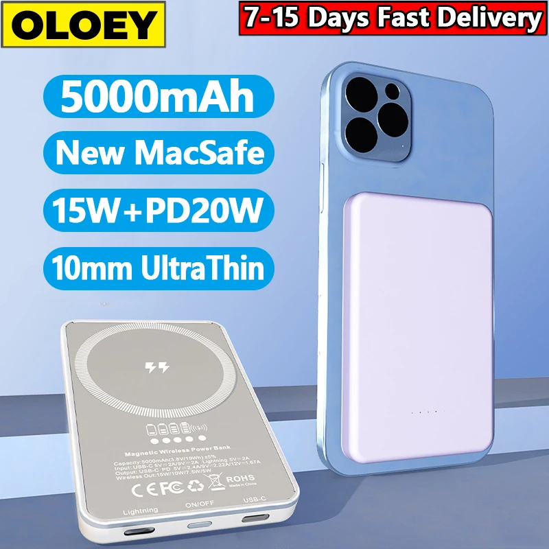 

5000mAh Macsafe Powerbank For Magsafe Power Bank For iPhone12 13 14 Pro Max Magnetic Wireless Charger External Auxiliary Battery