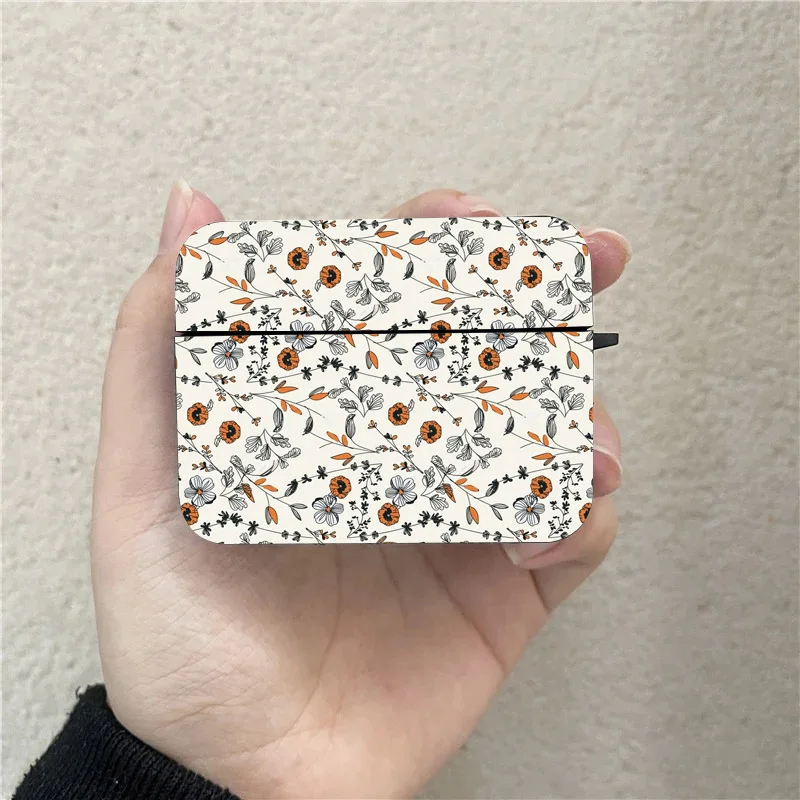 Беспроводные наушники AirPods оранжевые красные с цветами