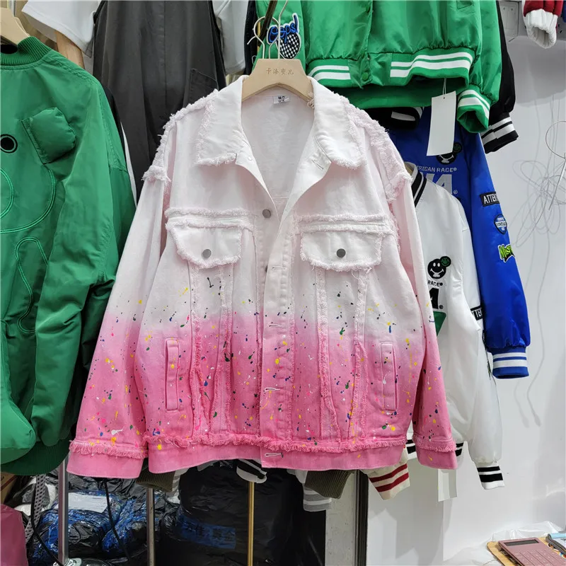 Куртка женская джинсовая в Корейском стиле свободная винтажная потертая куртка