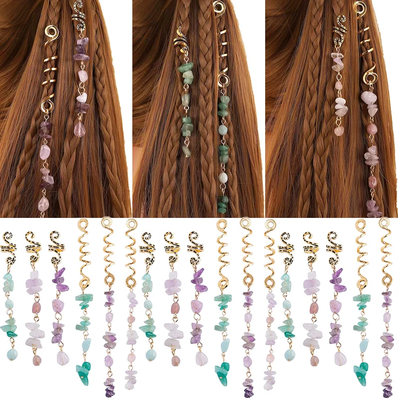 Ed Crystal Stone Braids Barretts Hair Beads Jewelry Vintage Hairpin Dreadlock Accessories