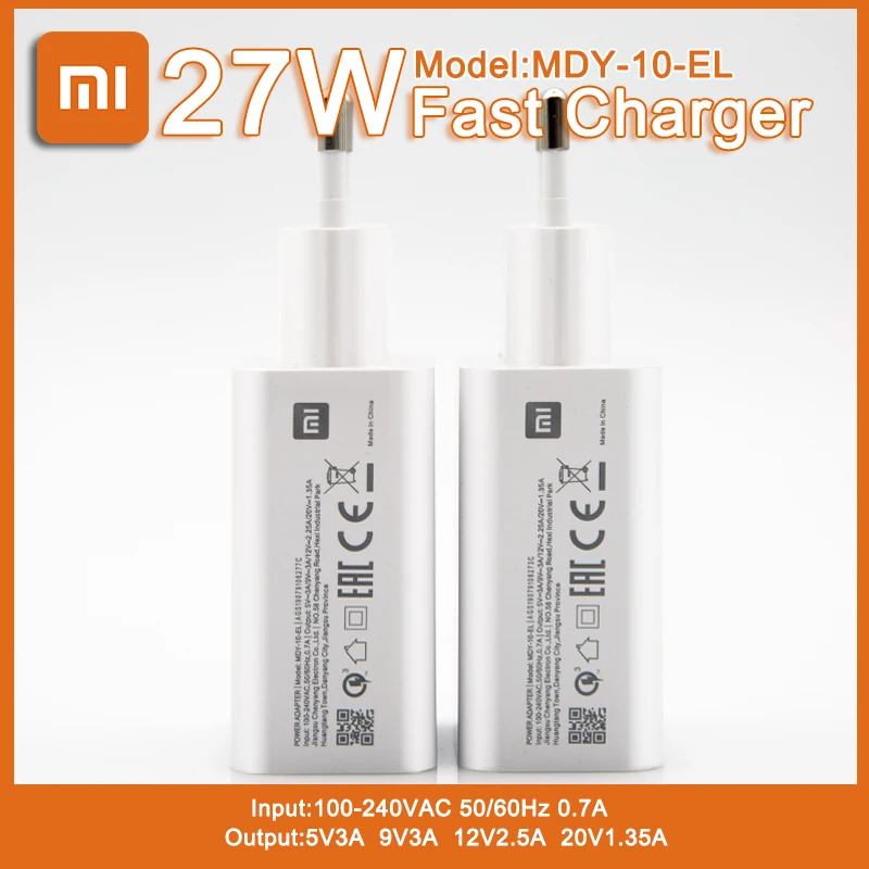 

Xiaomi quick charger QC4.0 27W fast charging adapter type c cable for Mi9 10 9t Poco F2 Pro X3 X2 Redmi note 7 8 9 9s k20 30 pro