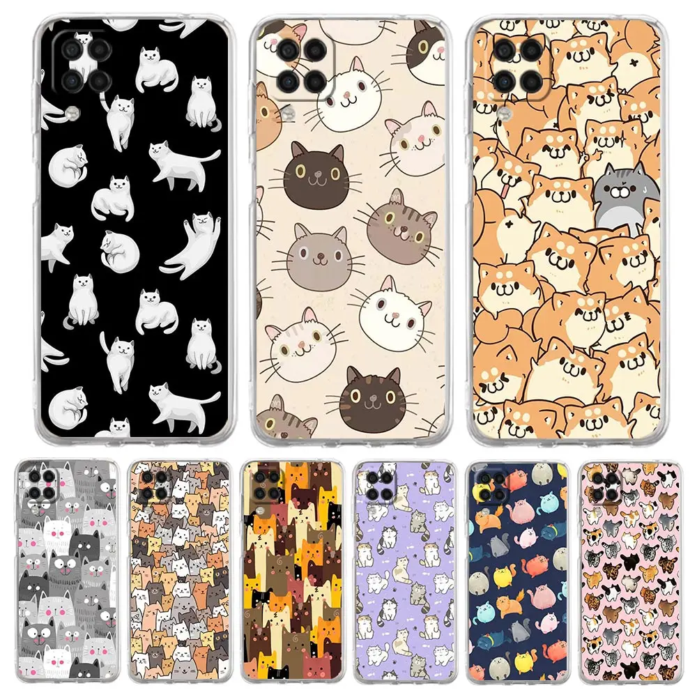 

Cartoon Cute Cats Background Clear Phone Case For Samsung Galaxy A51 A71 A21S A12 A11 A31 A41 A52S A32 A01 A03S A13 A22 5G Cover