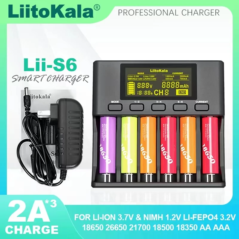 LiitoKala Lii-S6 Lii-PD4 Lii-500S интеллектуальное зарядное устройство 18650 6 слотов