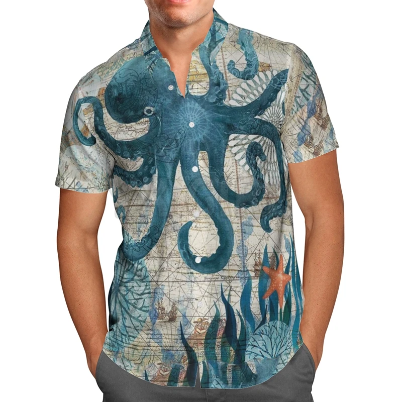 

2022 Male Clothes Animal Octopus 3d Hd Printing Men Clothes Summer Men's Shirts Street Male Shirt Cotton Breathable Men Clothes