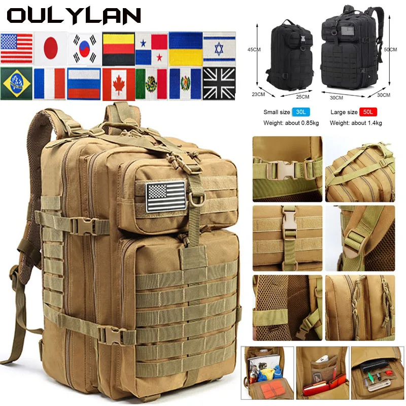 

Мужской тактический рюкзак OULYLAN, армейский Военный Ранец черного и зеленого цвета, уличная сумка для охоты, рыбалки, мягкая спинка, Спортивная походная Сумка для кемпинга
