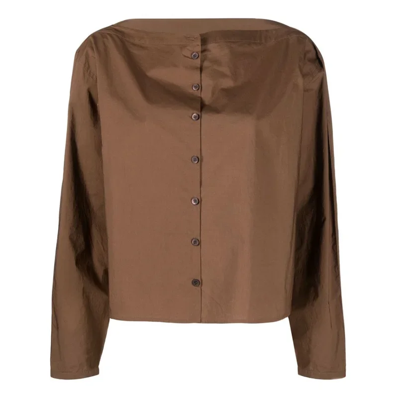 

Spring and Summer Boat Collar Shirt female Loose Simple Casual Single-breasted Long-sleeved Blouse Womens Tops