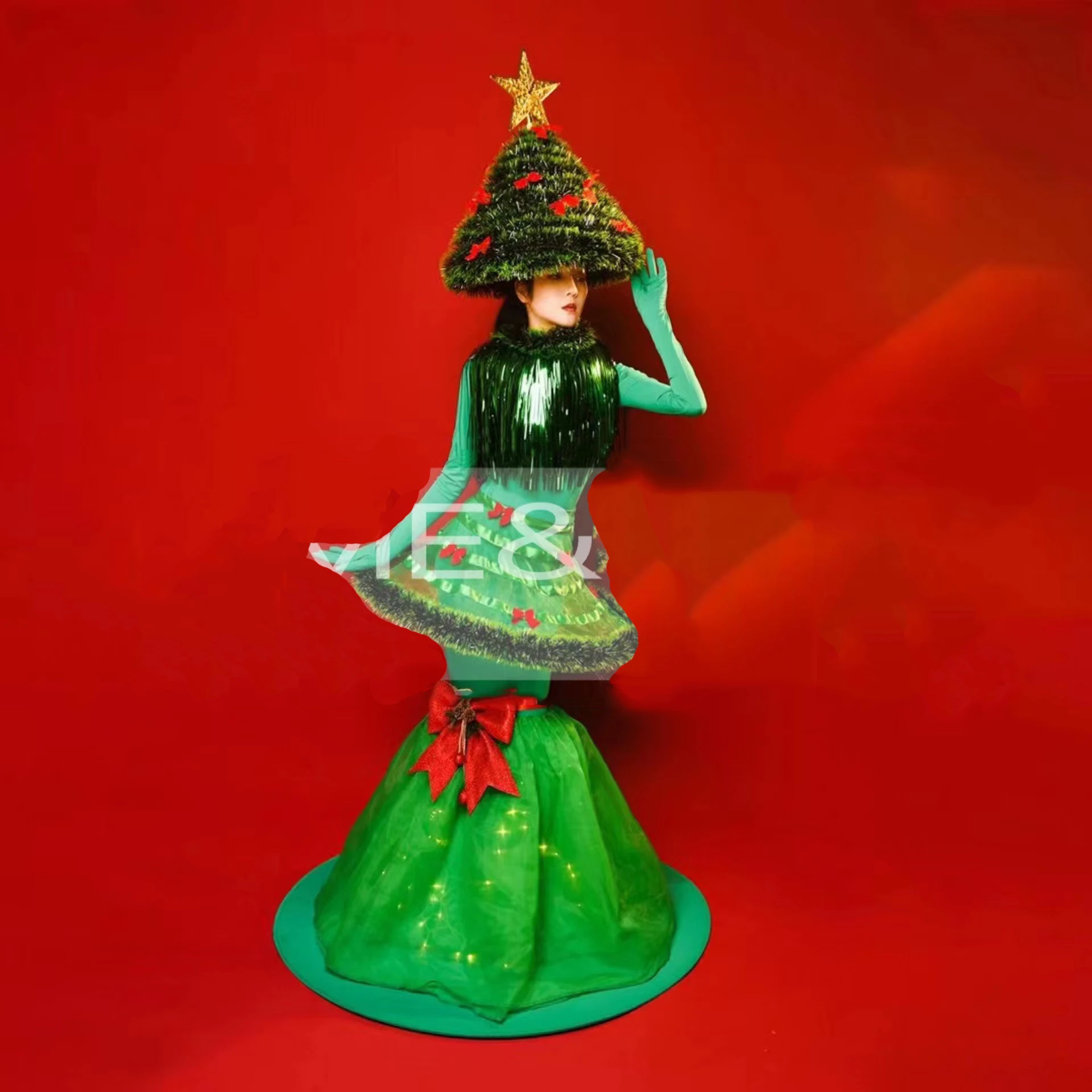 

Green Christmas Tree Clothes Nightclub Female Singer Gogo Dancer Performance Rave Clothing New Year'S Stage Costumes