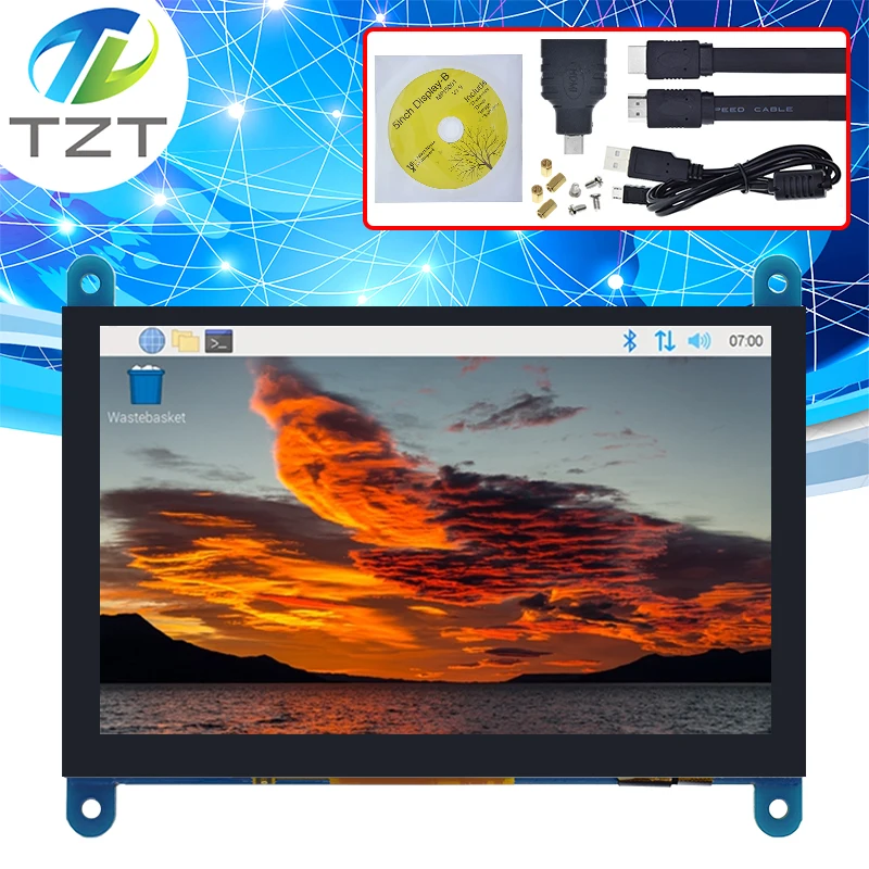 

TZT 5 Inch Portable Monitor HDMI 800 x 480 Capacitive Touch Screen LCD Display For Raspberry Pi 4 3B+/ PC/Banana Pi / ESP32