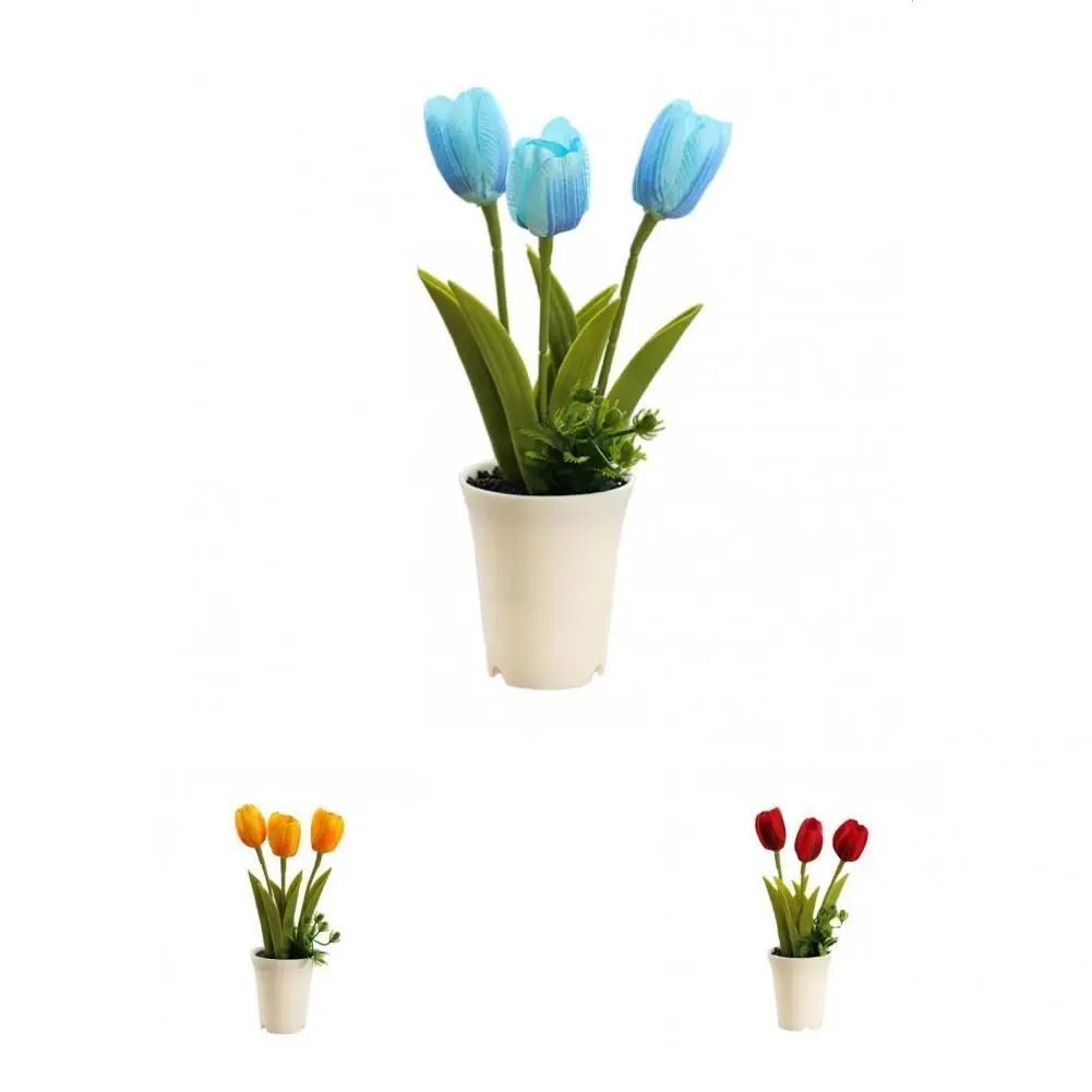 

Beauty Multicolor Comfortable Touch Wedding Craft Fake Tulip with Flowerpot for Living Room Fake Tulip Faux Bonsai
