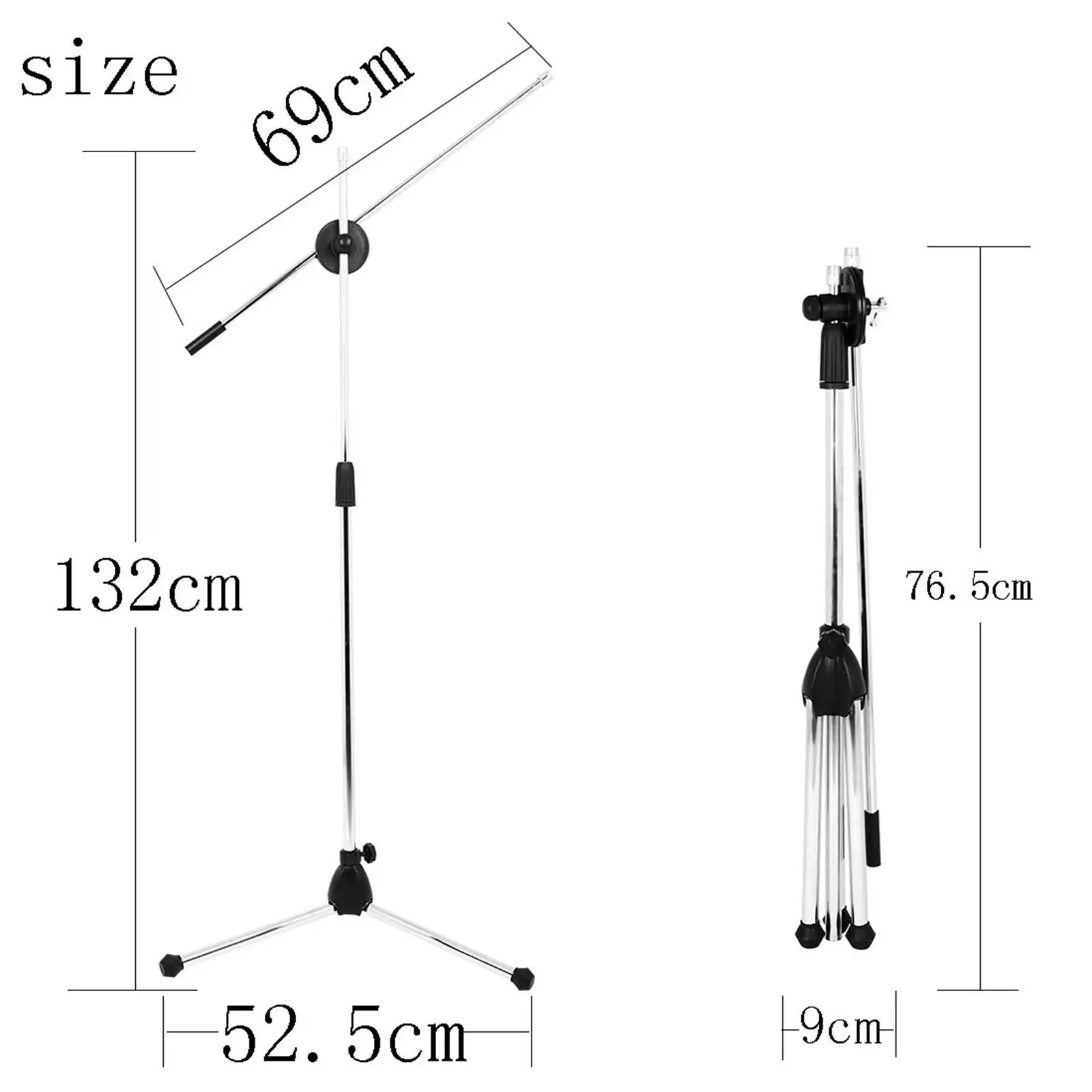 Professional Telescopic Microphone Stand Stage Mic Tripod Holder with 2 Mic Clip