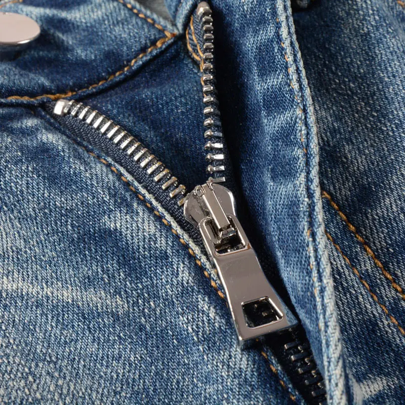 Streetwear Fashion Men Jeans Retro Light Blue Stretch Slim Fit Hole Ripped Jeans Men Patched Designer Hip Hop Brand Pants Hombre