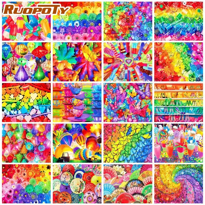 

RUOPOTY Diamond Embroidery Cross Stitch Kit Mosaic Diamond Painting Colorful Scenery Rhinestone Pictures Home Decoration