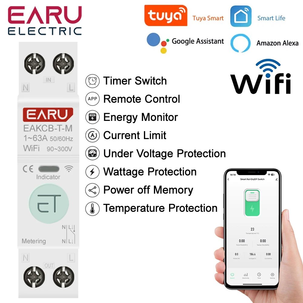 

EARUELECTRIC Автоматический выключатель Tuya Wi-Fi 63A