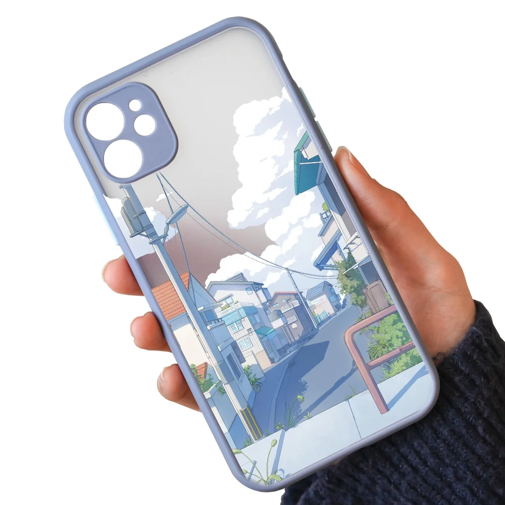 

Japan Anime Landscape Phone Case For iPhone 11 13 12 14 Pro XS Max Mini 7 8 Plus SE X XR Matte Clear Scenery Covers Fundas Skin