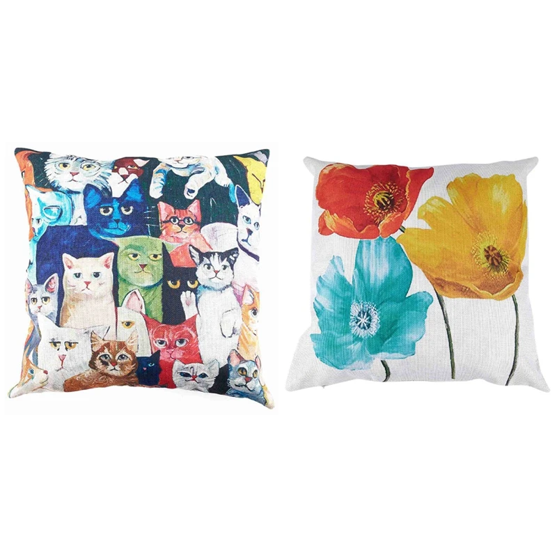 

2 Pcs Flax Square Decorative Pillow Case Cushions 45 X 45Cm, A & B