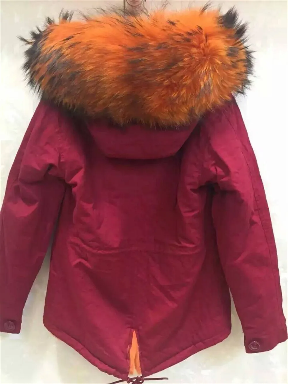 Высококачественная оранжевая меховая парка зимнее короткое пальто из