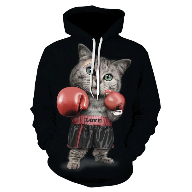 

Men's New Hooded Sweatshirt Hoodie Dress Casual 3D Animal Cat Print Street Fashion Men's Spring and Autumn Sweatshirt