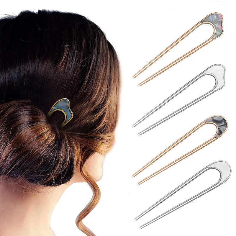 

Vintage Metal U-shape Hair Sticks Women Girls Elegant Hair Clip Lady Simple Hairpin New Shell Color Hair Bun Maker Tool Headwear