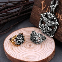 316l nordic compass ring viking mythology odin compass amulet rune retro totem ring punk hip hop high end party gift box