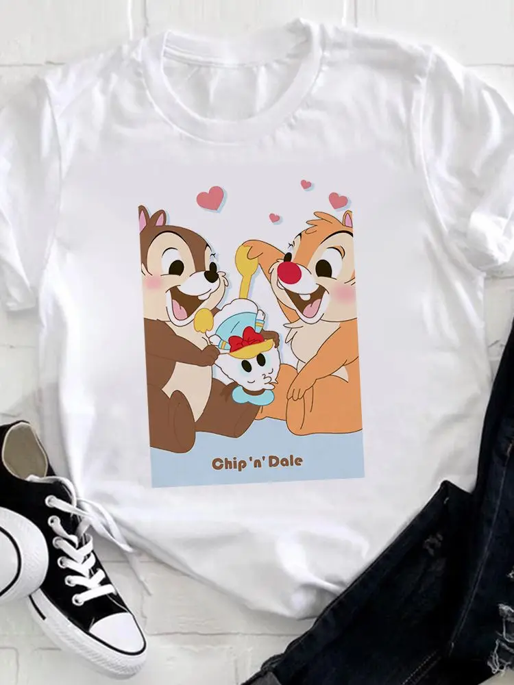 

T-Shirt Women Summer Donald Duck White All-Match Disney Chip 'n' Dale Casual Comfy Cartoon Print Tshirt Hot Sell Disney Brand