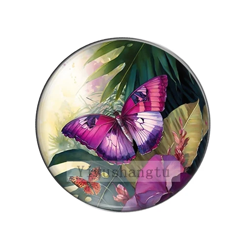 Акварельная бабочка с цветочным узором 8 мм/12 мм/20 мм/25 мм круглые стеклянные