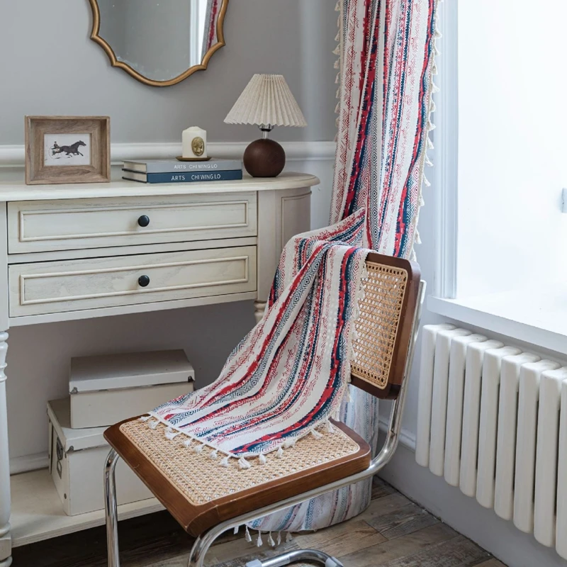 Шторы с готовым полосатым принтом и бахромой маленькое окно столовая балдахин