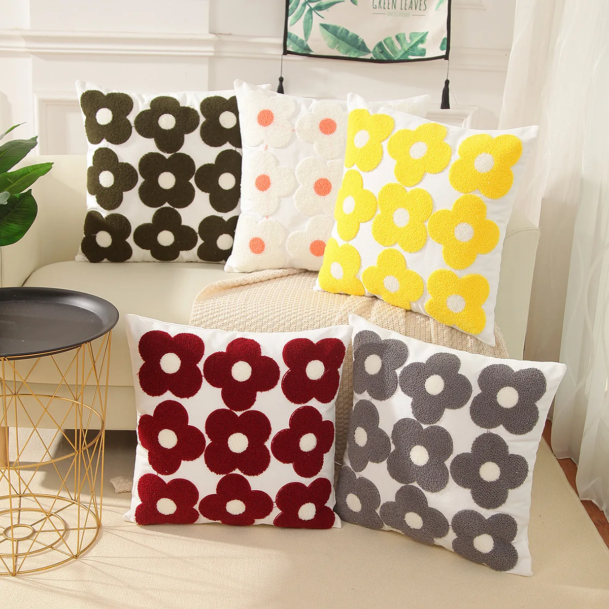 

New Flower Embroidery Cushion Cover Cotton Canvas Fashionable Embroidery Decorative Pillow Cover