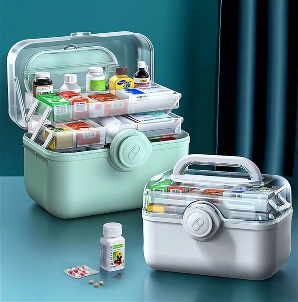 3 Tiers Plastic First Aid Kit Medicine Box Folding Portable Storage Family Emergency Kit Drawer Organizer for Home Car Accessory