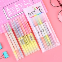 6pcs double headed 6color highlighter student stationery diy graffiti outline marker fluorescent pen office school supplies