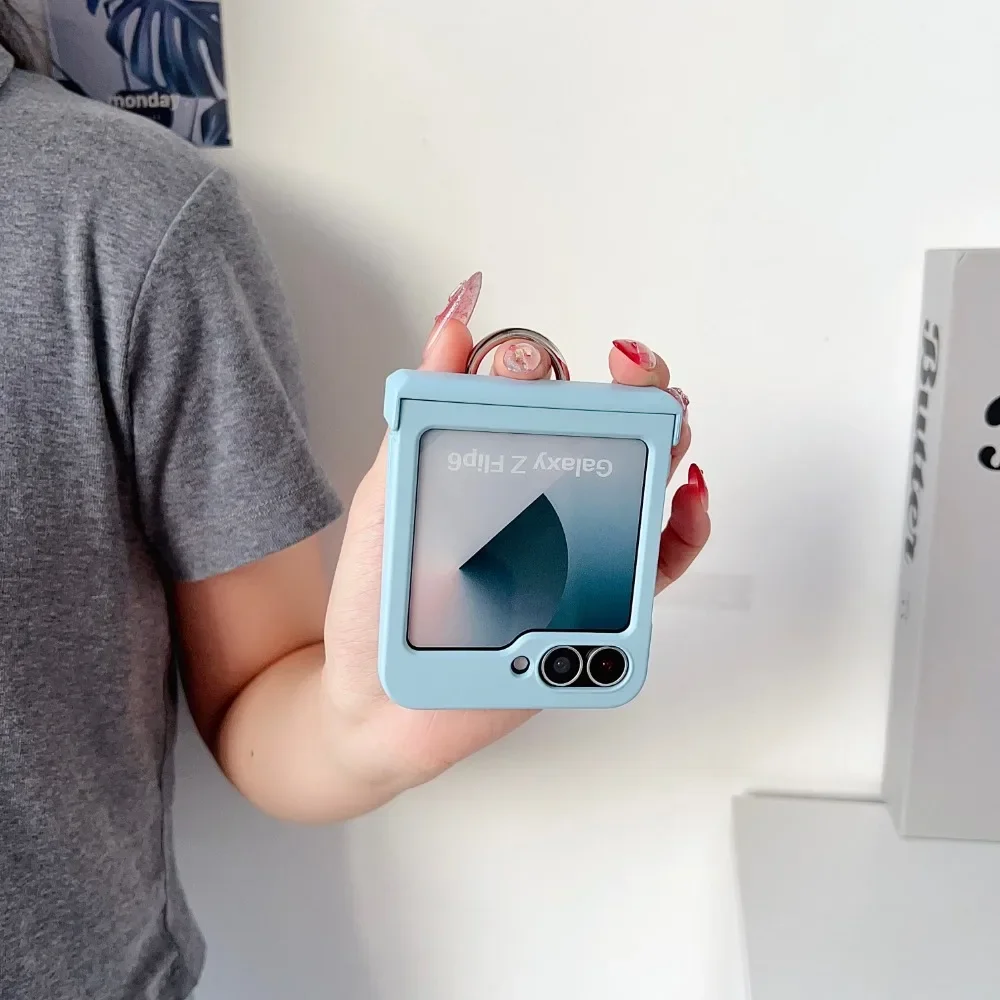 Plastic Hard Shell Ring Phone Case for Samsung Galaxy Z Flip 6 5 4 3 Flip6 Flip5 Flip4 Flip3 Hinge Protection Shockproof Cover