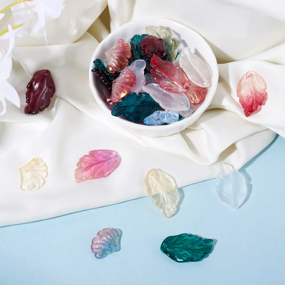 140pcs Ginkgo Leaf Glass Charms Gold Foil Lampwork Leaves Beads Pendant for DIY Earring Necklace Jewelry Craft Making Findings